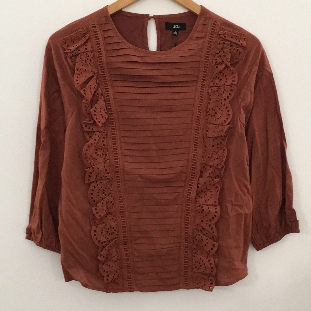 Chestnut ruffle blouse
